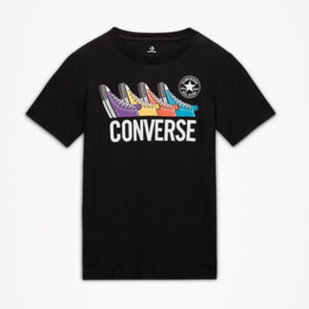 CONVERSE Unisex Sneaker Stack Print Crew Neck Black Short Sleeve T-Shirt